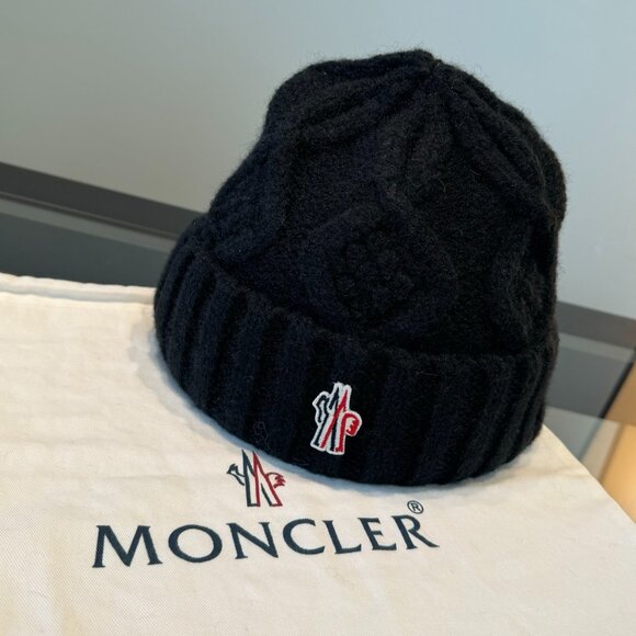 Moncler Accessories - NWT Moncler Black Cable Knit Beanie